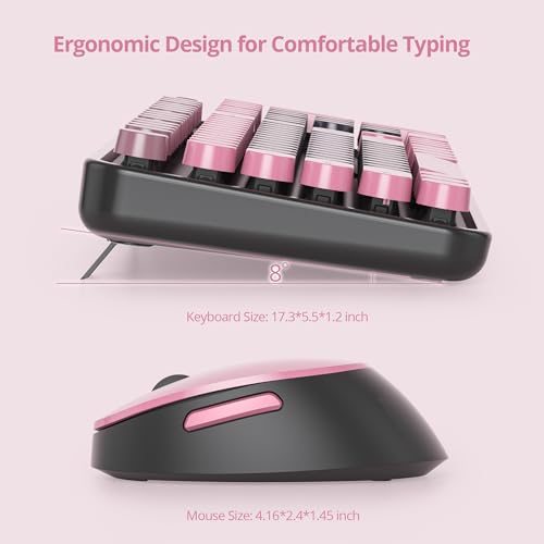 Owpkeenthy Keyboard and Mouse Wireless, Cute Retro Full-Size Cordless Keyboard with Number Pad 2.4 GHz Wireless USB Receiver for Computer (Heimei Pink) - Image 3