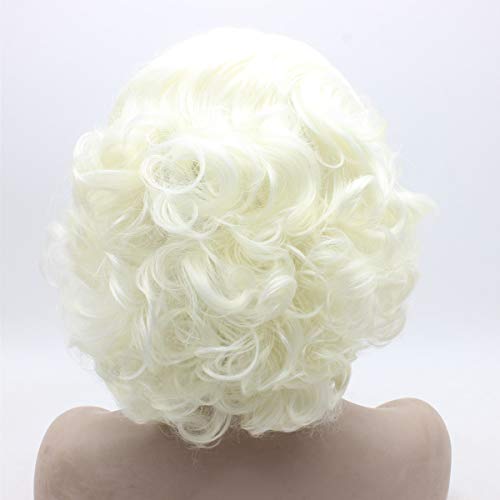 MX angel Short Curly Wavy Wig Half Hand Tied Synthetic Lace Front Natural Heat Resistant Wig Silver White Blonde - Image 5