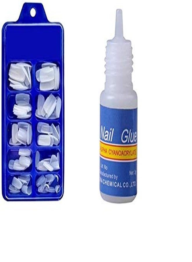 lele® Artificial Nails Set With Glue Acrylic fake/False Nails (Set Of 100 Pcs) and Artificial Nail Glue 3gm, Reusable - Image 1