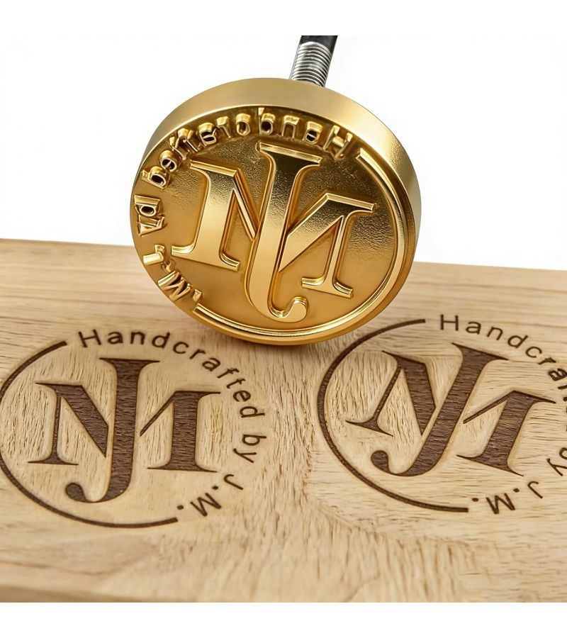 Curved Handle Wood Branding Stamp 1.25 Inches for Leather Crafting Handmade Gift - Image 1