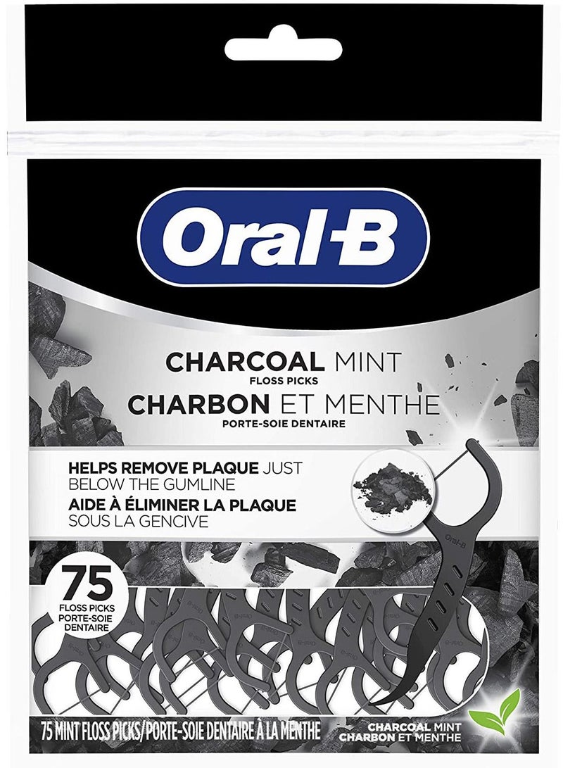 Oral-B Charcoal Infused Mint Dental Floss Picks 75 Count - Image 1