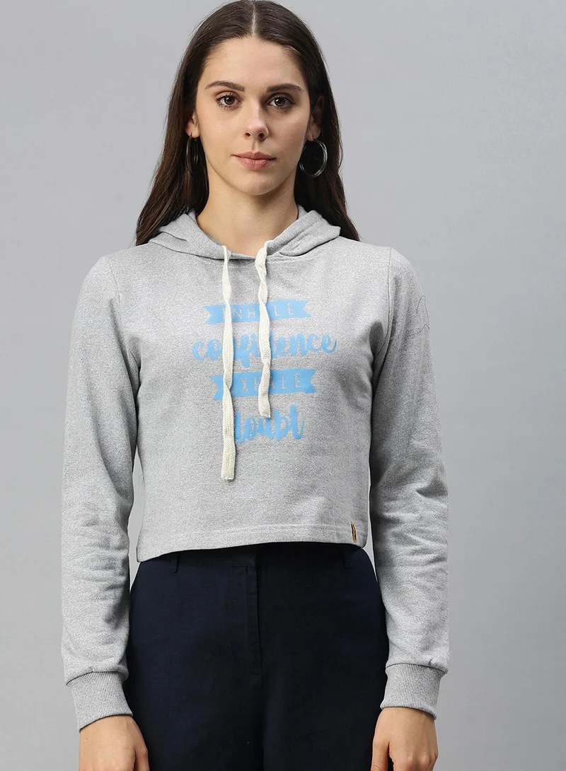 كامبوس سوترا هودي قصير بطبعة استنشق ازفر للنساء رمادي فاتح