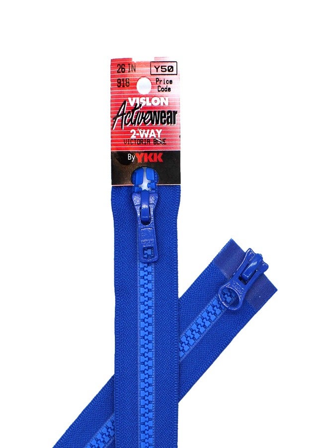 YKK Vislon #5 2-Way Dual Separating Separating Zipper, 26", Victoria Blue