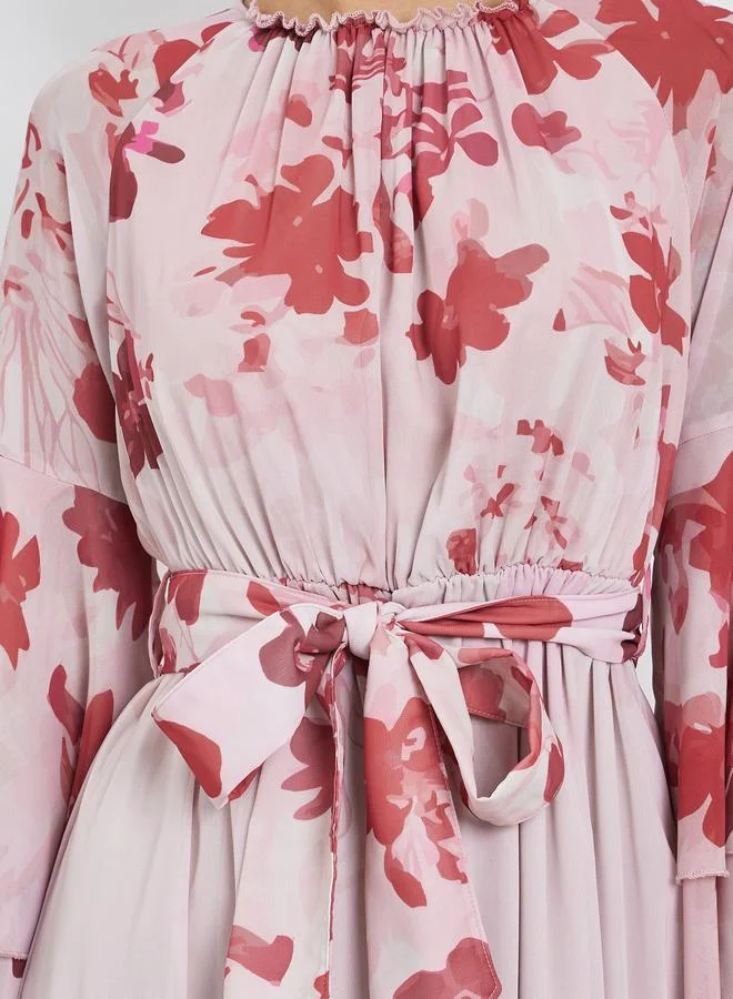 Styli  Pink Floral Maxi Dress with Bell Sleeves for Women | Best Price UAE