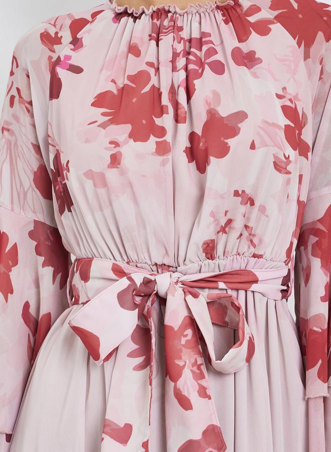 Styli Pink Floral Maxi Dress with Bell Sleeves - Image 4