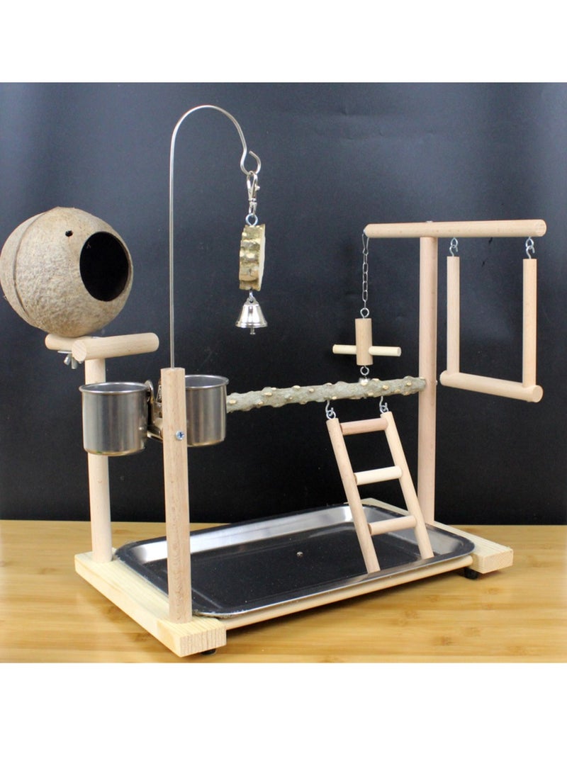 Tiger skin peony pepper wood playground parrot stand coconut shell bird stand swing gnawing toys can be natural - Image 5