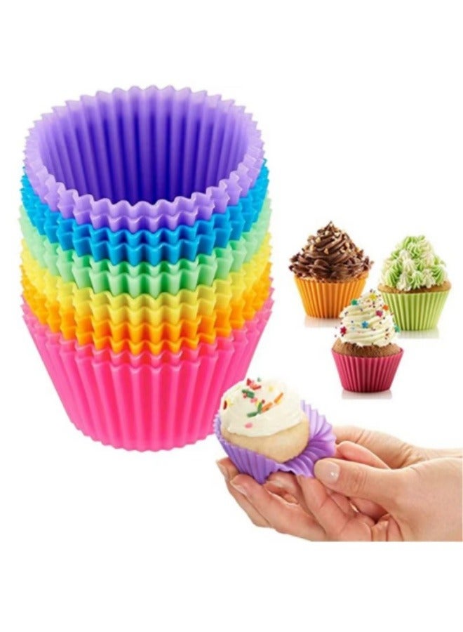 12 Pcs Silicone Cupcake Baking Cup Set Multicolour  - Image 1