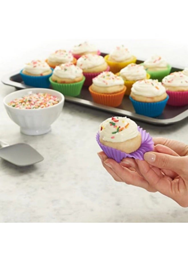12 Pcs Silicone Cupcake Baking Cup Set Multicolour  - Image 3