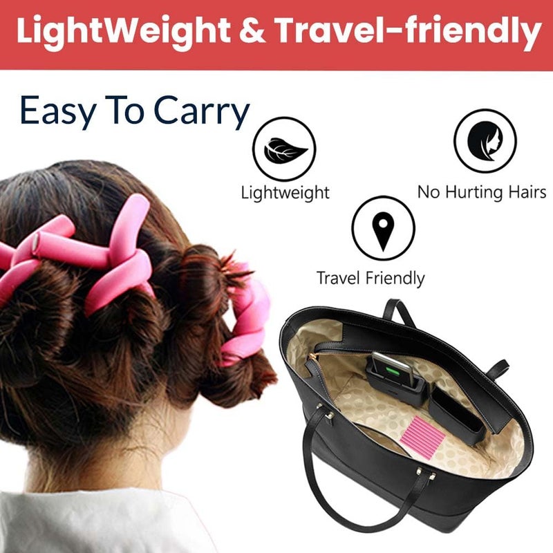 Temperia (10pcs) Heatless Hair Curler Roller for Women & Girls | Curling Headband Tools for Waves & Curls Without Heat | Overnight Curls Flexi Soft Rod for Volumn & Styling | Pink - Image 3