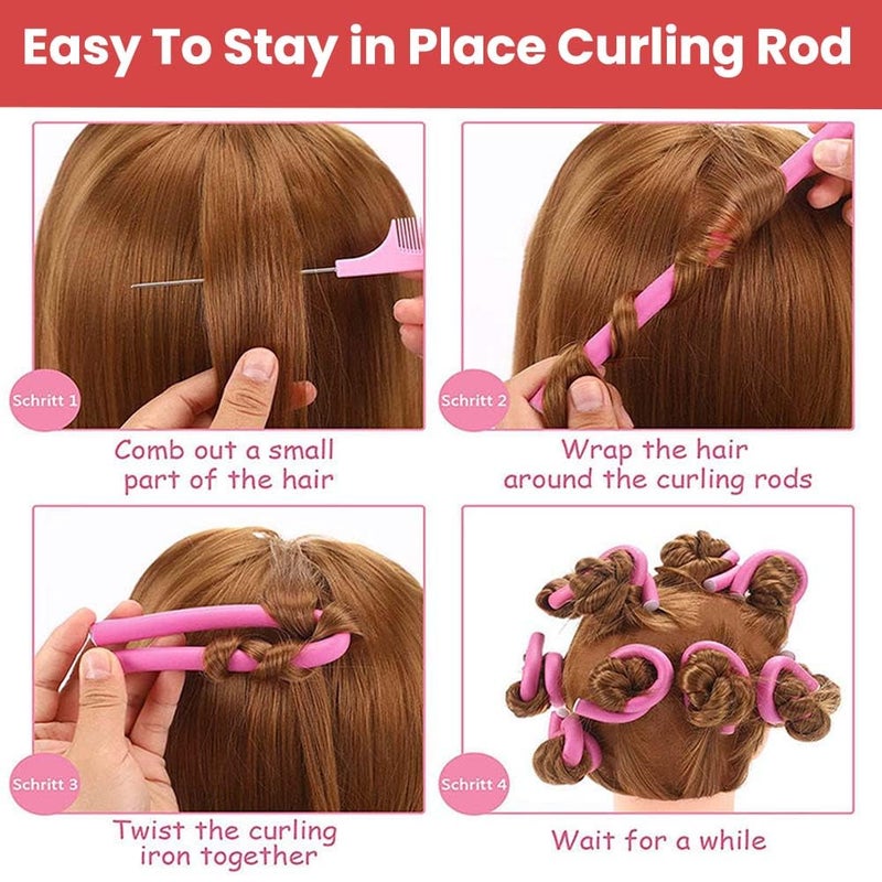 Temperia (10pcs) Heatless Hair Curler Roller for Women & Girls | Curling Headband Tools for Waves & Curls Without Heat | Overnight Curls Flexi Soft Rod for Volumn & Styling | Pink - Image 4