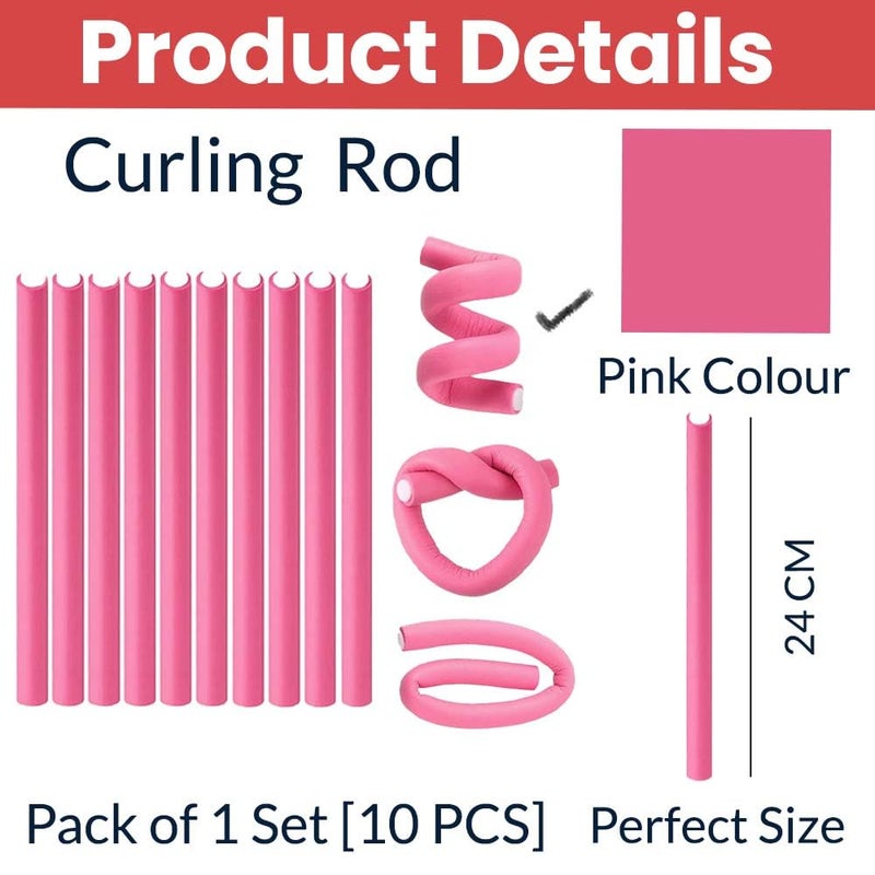 Temperia (10pcs) Heatless Hair Curler Roller for Women & Girls | Curling Headband Tools for Waves & Curls Without Heat | Overnight Curls Flexi Soft Rod for Volumn & Styling | Pink - Image 2