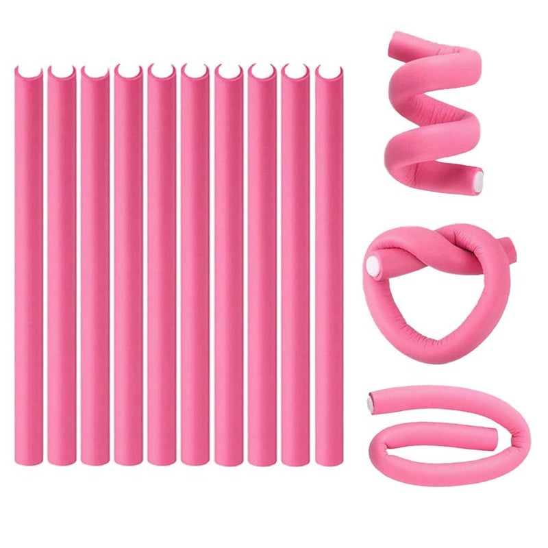 Temperia (10pcs) Heatless Hair Curler Roller for Women & Girls | Curling Headband Tools for Waves & Curls Without Heat | Overnight Curls Flexi Soft Rod for Volumn & Styling | Pink - Image 1