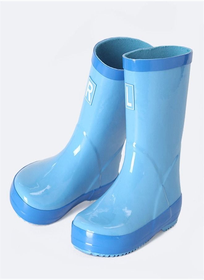 Loquat Children's Rubber Non Slip Reflective Solid Rain Boots Blue 
