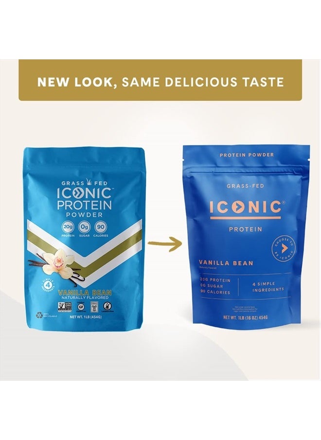 Iconic - Protein Powder, Vanilla Bean - Sugar Free, Low Carb Protein Powder - Lactose Free, Gluten Free, Non-GMO - 20g Grass Fed Whey & Casein Protein - Keto Friendly, 1 lb Pouch (18 Servings) - Image 1