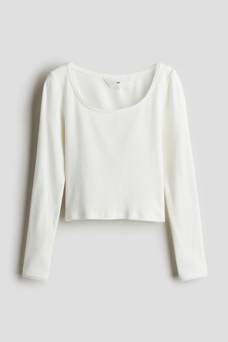 اتش اند ام Picot-Trimmed Ribbed Top