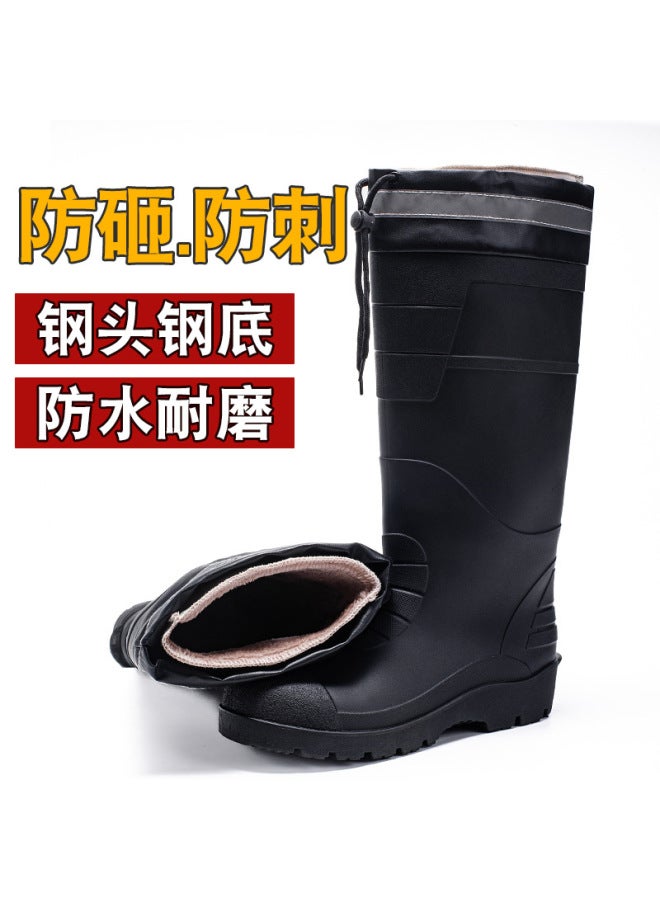 Safety Steel-toe Steel-soled Large Size Rain Boots For Men, Labor Protection Rain Shoes With Steel Plate, Anti-smash, Anti-puncture, High-top Water Shoes