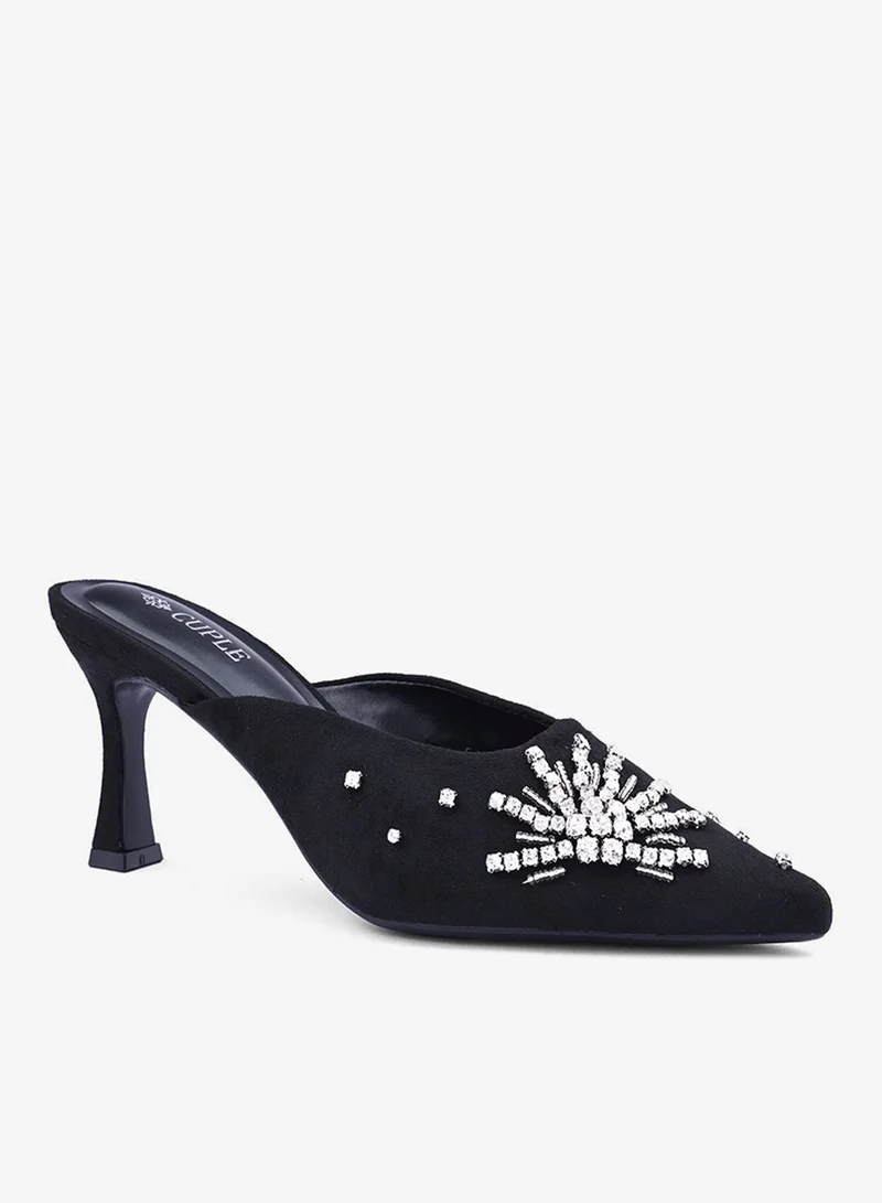 Cuple Womens embellished heeled mules