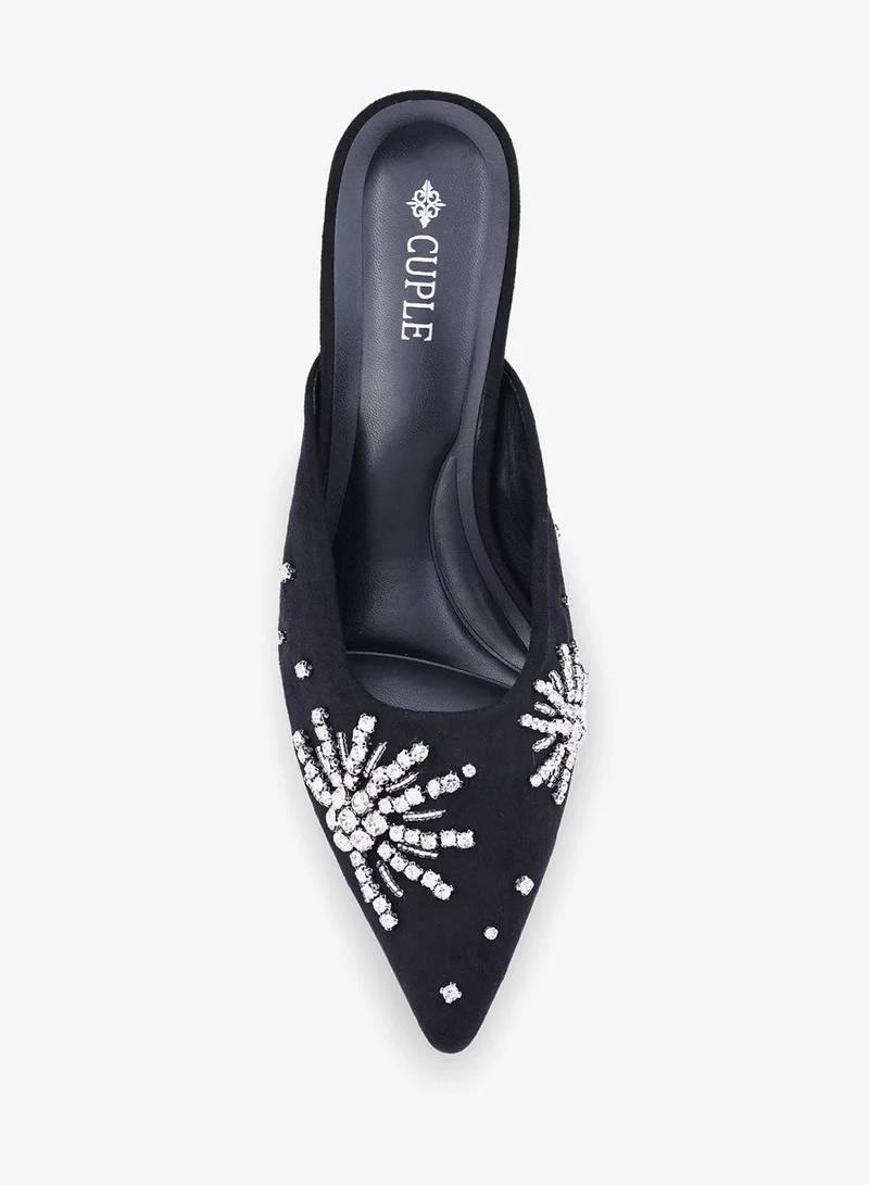 Cuple Black Womens embellished heeled mules for Women | Best Price UAE