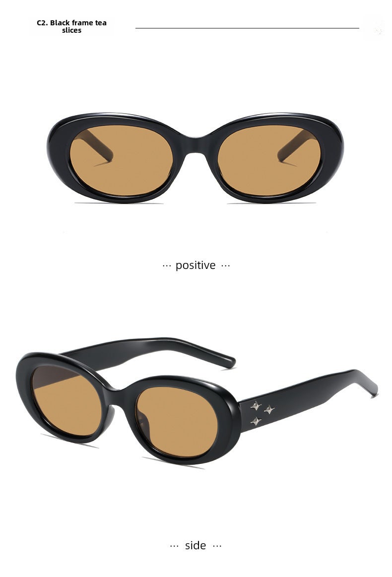 Generic Retro cat eye sunglasses Womens European and American style high-grade Oval 2023 new hot girl sunglasses UV-proof Black frame tea slices