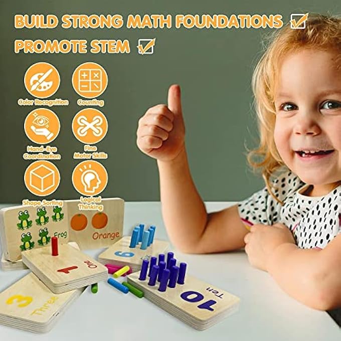 WOODEN COUNTING PEG BOARD - MONTESSORI MATH AND NUMBERS FOR KIDS, PRESCHOOL EARLY EDUCATIONAL TOY, MANIPULATIVES MATERIALS - Image 4