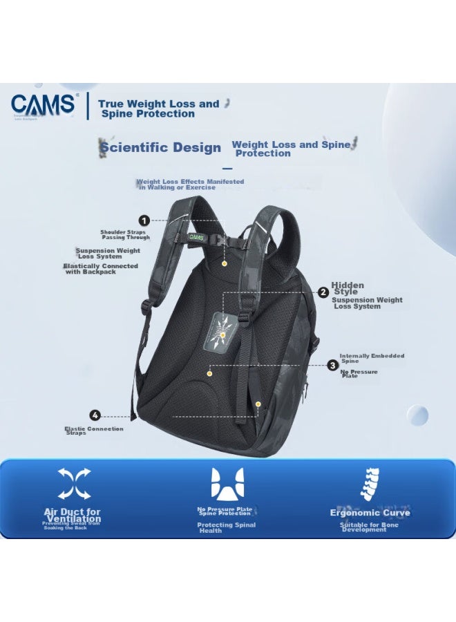 Cams Suspended Weight-reducing Backpack For Middle And High School Students, Uni Shoulder Bag, Spine Protection, Large Capacity S06102 - Image 4
