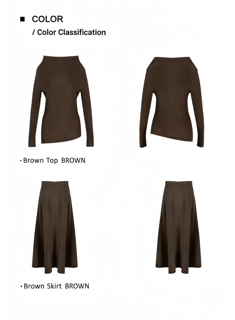 Elegant Knit Off-Shoulder Top & Flowy Maxi Skirt Set for Women - Image 4