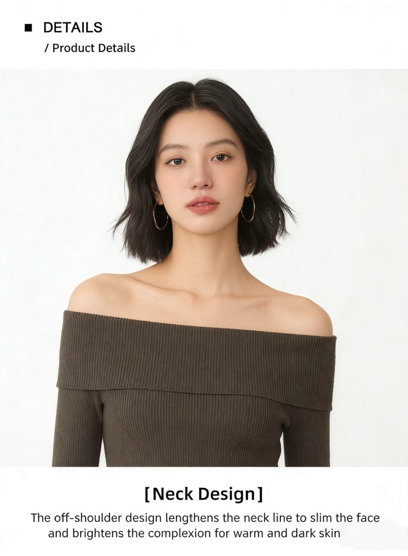 Elegant Knit Off-Shoulder Top & Flowy Maxi Skirt Set for Women - Image 5