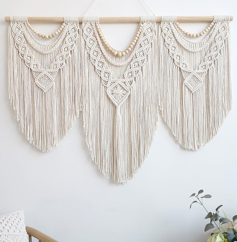 Achart Macrame Wall Hanging Large- Boho Wall Decor- large wall art- Wall Decor Living Room- Macrame Tapestry Boho Decor for Bedroom (Wooden Bead) - Image 1