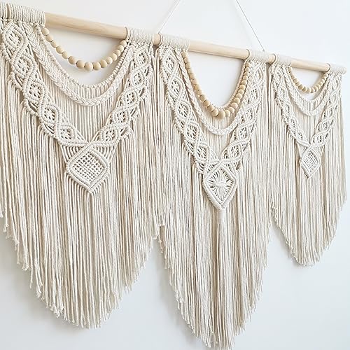 Achart Macrame Wall Hanging Large- Boho Wall Decor- large wall art- Wall Decor Living Room- Macrame Tapestry Boho Decor for Bedroom (Wooden Bead) - Image 4