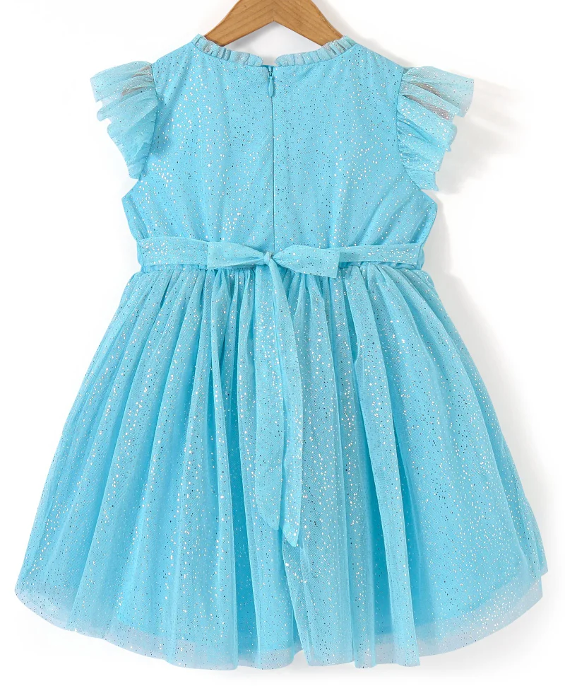 babyhug Babyhug Sleeveless Yoke Embroidered Party Frock - Aqua Blue