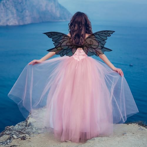 YKW Butterfly Fairy Wings for Adults, Fairy Wings for Women Accessories, Ideal for Cosplay, Halloween and Dress-Up Parties Black - Image 3