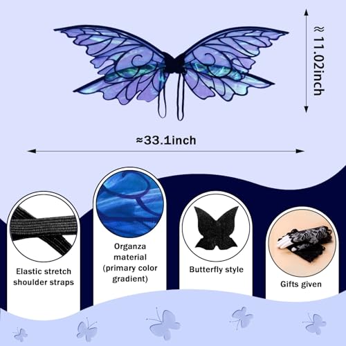 YKW Butterfly Fairy Wings for Adults, Fairy Wings for Women Accessories, Ideal for Cosplay, Halloween and Dress-Up Parties Black - Image 2