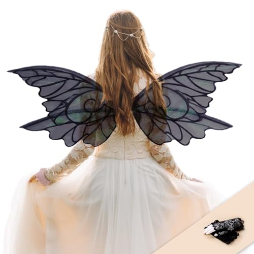 YKW Butterfly Fairy Wings for Adults, Fairy Wings for Women Accessories, Ideal for Cosplay, Halloween and Dress-Up Parties Black - Image 1