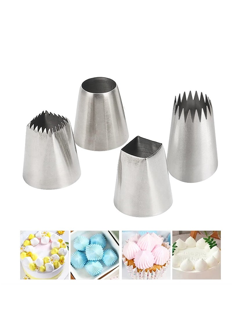 يا كومز 4PCS مجموعة نصائح الأنابيب الكبيرة الإضافية ، Yakumuz الفولاذ المقاوم للصدأ مربع نصائح تجميد جولة ، نصائح ديكور الكعكة للكعك المعجنات فوندانت ديكور الكعك - Image 1