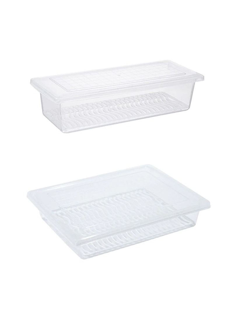 LA FIESTA Set of 2 Stackable  Freezer Fridge Transparent Food Storage Boxes for Fish Meat Fruits Vegetable and More  - Image 1