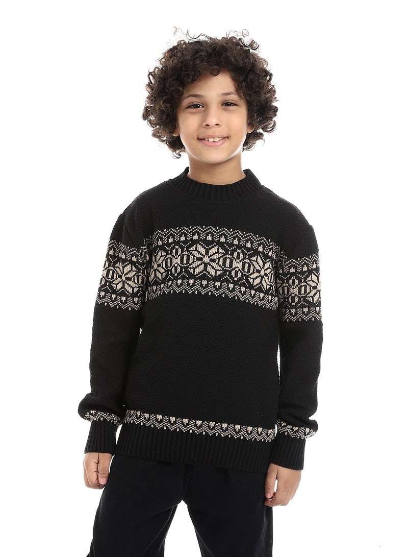 Wool Boys Pullover With Multi Design