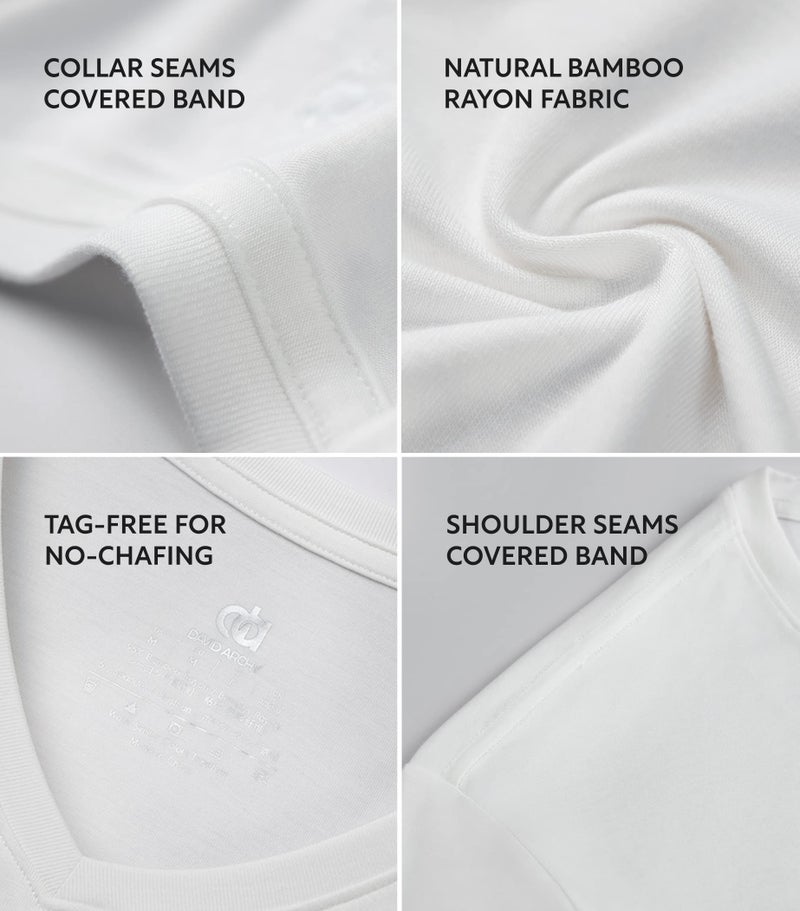 DAVID ARCHY Men's Undershirt Bamboo Rayon Moisture-Wicking White T-Shirts Stretch V-Neck Tees for Men, 3-Pack (L, White) - Image 5