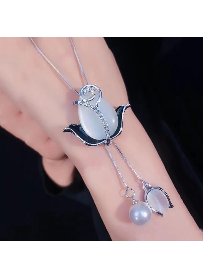 Korean Temperament Cat's Eye Tulip Sweater Chain Foreign Style Autumn And Winter Net Red Personality Long Necklace Clothing Accessories