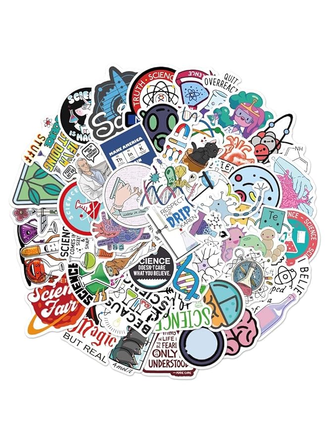 Excefore Science Stickers Pack 100 Pcs Physics Chemistry Biology Experiment Stickers For Laboratory Laptop Water Bottle Science Party Favors And Decor Waterproof Vinyl Laboratory Week Gifts - Image 3