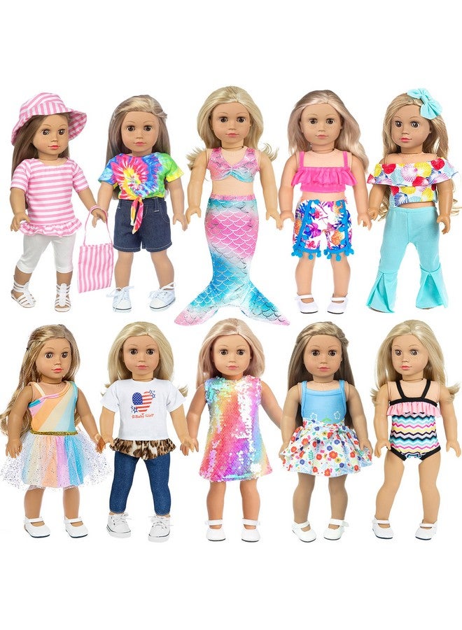 ibayda Fashion 10 Sets 18 inch Doll Clothes and Accessories Play Set inlcude Mermaid Shinning Dress Outfits Bikini Hat Handbag (No Doll) - Image 1