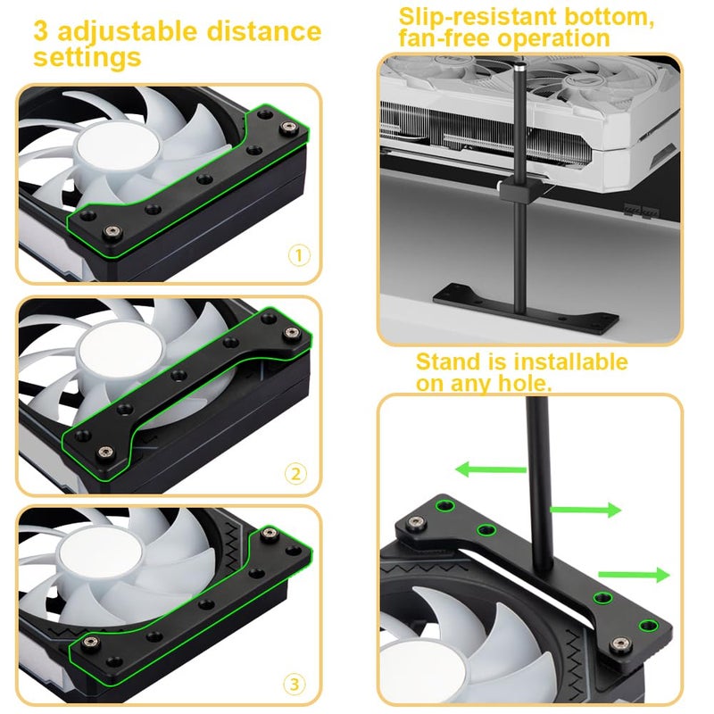 JOYJOM GPU Support Bracket, GPU Holder Stand, Adjustable GPU Sag Bracket Graphics Card Support for 12cm Fan Mount CNC Aluminum (0.63-6.3inch) - Image 3