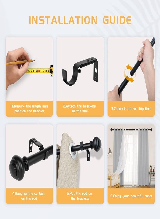 MERJULAN 1 Inch Black Curtain Rods for Windows, Heavy Duty, 72 to 144 Inch, Standard Decorative Window Curtain Rod Set with Brackets for Bathroom, Kitchen, Bedroom, Black - Image 4