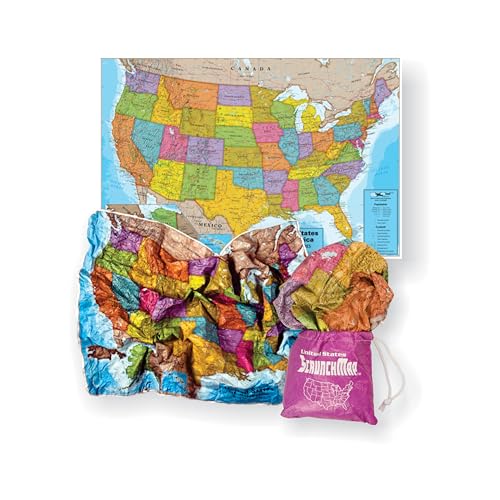 Waypoint Geographic USA ScrunchMap Portable EasytoStore USA Map Water and TearResistant Map EcoConscious Unique Gifts Storage Bag Included 24 H x 36 W - Image 1