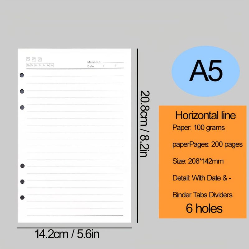 A6 Lined Refill Paper 200 Pages 6 Hole Loose Leaf for Notebooks - Image 2