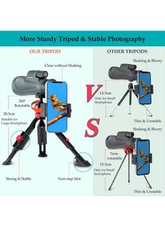 Adasion 12x56 HD Monocular Telescope with Smartphone Adapter, Upgraded Tripod, Hand Strap - High Power Monocular with Clear Low Light Vision for Star Watching - Lightweight Monocular for Bird Watching Hunting  - Image 3