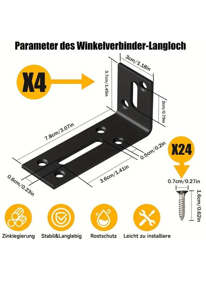 4Pcs Black L Shaped Corner Braces 40x80x35mm Heavy Duty Metal Shelf Support - Image 4