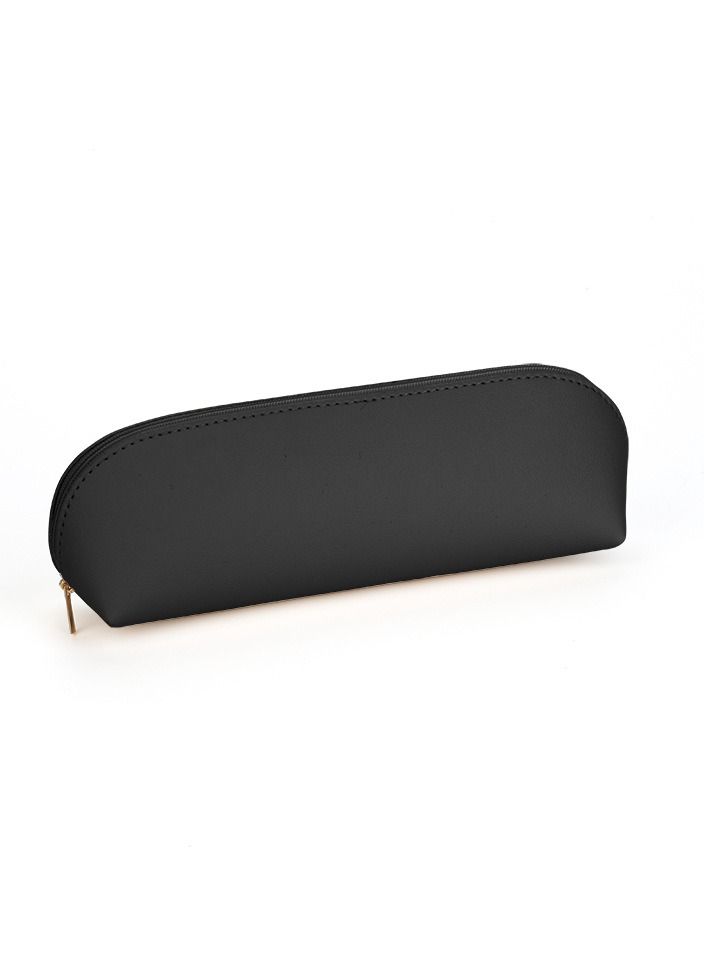 KUYING Curved Zipper Pen Bag, Leather Waterproof And Minimalist Storage Bag 