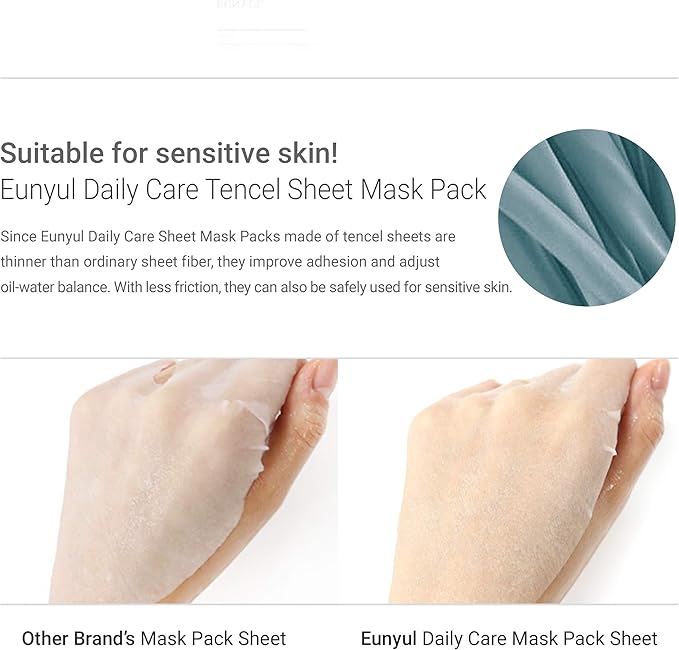 EUNYUL Pack of 12 Daily Care Face Sheet Mask Pack 12 types Korean Skincare Hydrating Nourishing Face masks beauty
