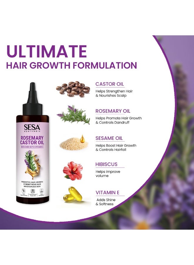 Sesa Rosemary Castor Hair Oil for Hair Growth & Hair Fall Control | Ayurvedic Oil with Sesame & Hibiscus | Strengthens Roots & Nourishes Scalp | For Dry Hair & Skin | 200ml - Image 3