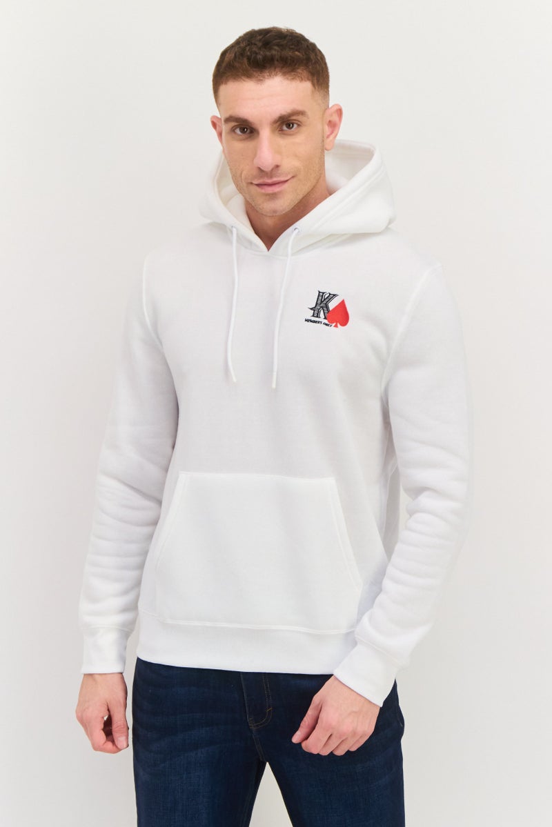 MEMBERS ONLY سويت شيرت رجالي بقلنسوة مزخرف بأكمام طويلة، أبيض - Image 1